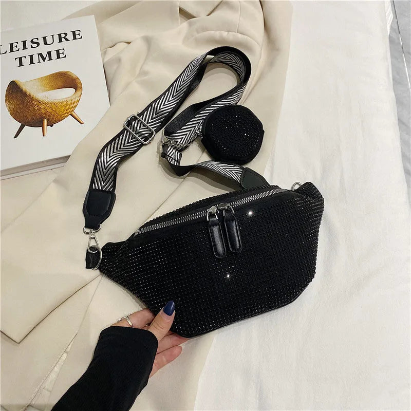 Rhinestones Waist Bag for Women Waist Belt Chest Bags Shoulder Crossbody Bags