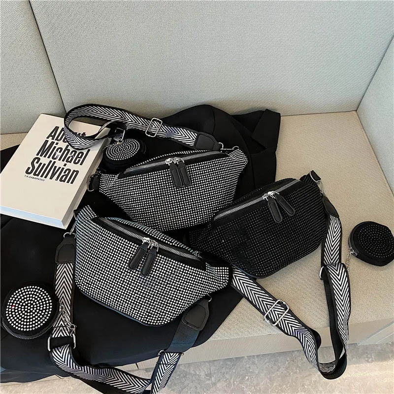 Rhinestones Waist Bag for Women Waist Belt Chest Bags Shoulder Crossbody Bags