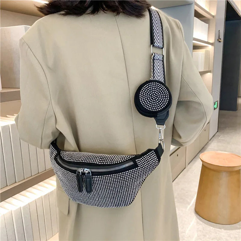 Rhinestones Waist Bag for Women Waist Belt Chest Bags Shoulder Crossbody Bags