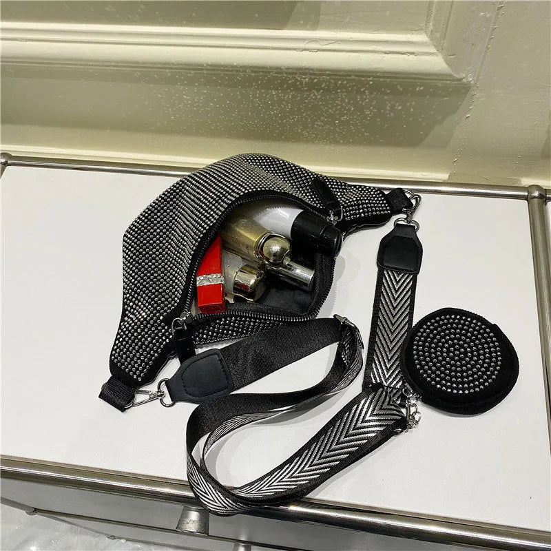 Rhinestones Waist Bag for Women Waist Belt Chest Bags Shoulder Crossbody Bags