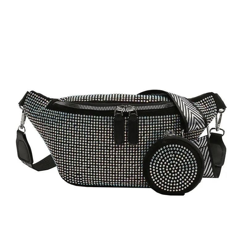 Rhinestones Waist Bag for Women Waist Belt Chest Bags Shoulder Crossbody Bags