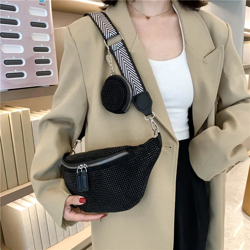 Rhinestones Waist Bag for Women Waist Belt Chest Bags Shoulder Crossbody Bags