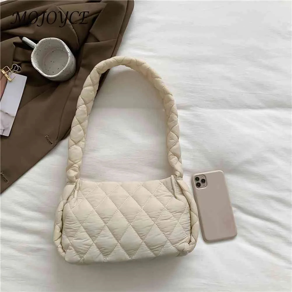 Rhombic Lattice Cotton-Padded Bag Embroidery Thread Ladies Hand Bags Quilted