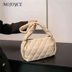 Rhombic Lattice Cotton-Padded Bag Embroidery Thread Ladies Hand Bags Quilted