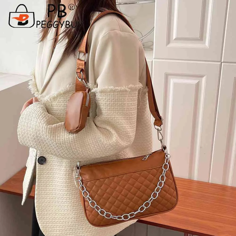 Embroidered Chain Crossbody Bag with Small Purse for Weekend Vacation