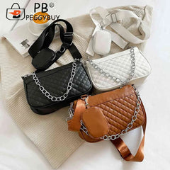 Embroidered Chain Crossbody Bag with Small Purse for Weekend Vacation