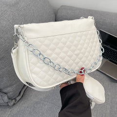 Embroidered Chain Crossbody Bag with Small Purse for Weekend Vacation