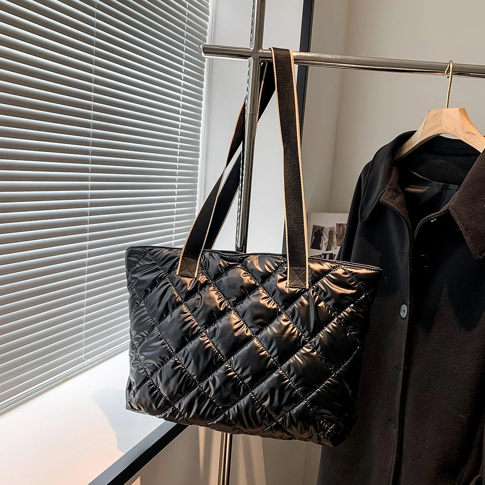 Rhombic Lattice Top-handle Bag Quilted Soft Lightweight Tote