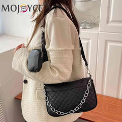 Embroidered Chain Crossbody Bag with Small Purse for Weekend Vacation
