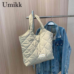 Rhombic Lattice Women Handbag Quilted Large Capacity Soft Casual Vintage