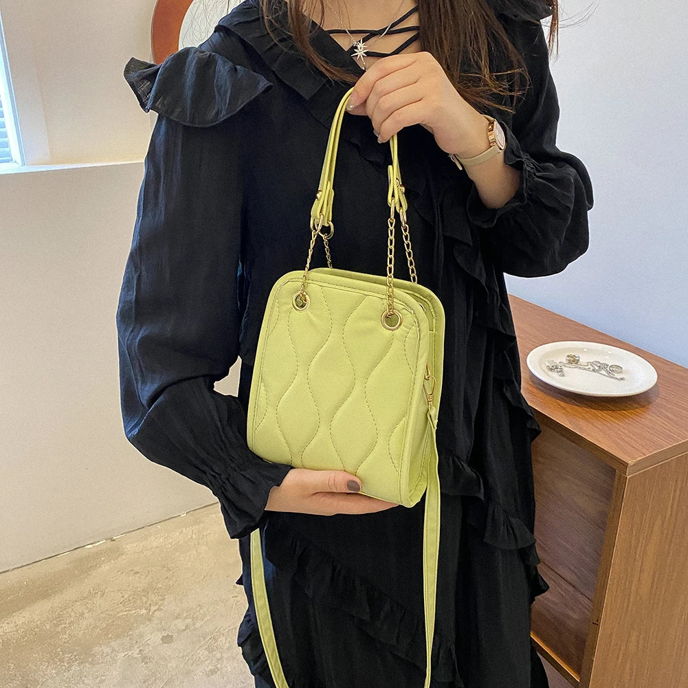 Rhomboid Pattern Crossbody Satchel Handbag Chain Small Tote Purse