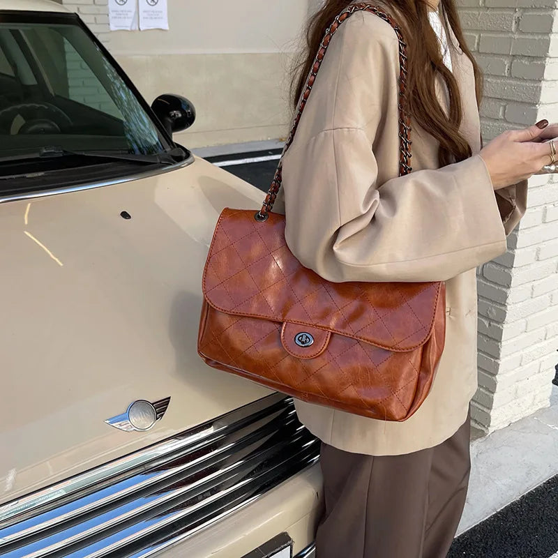 Women's Rhombus Chain Bag Large-capacity Shoulder Handbag