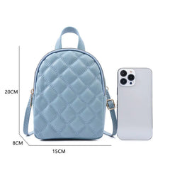 Rhombus Lattice Women Small Backpack Soft Pu Leather Female Backpack