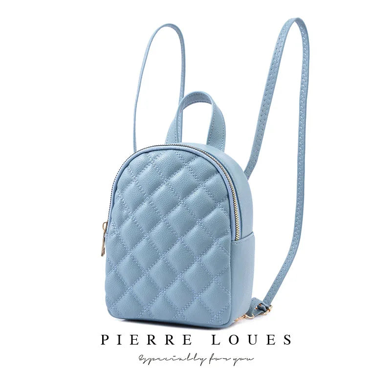 Rhombus Lattice Women Small Backpack Soft Pu Leather Female Backpack