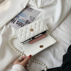 Retro Rhombus Pearl Chain Bag Small Square Bag
