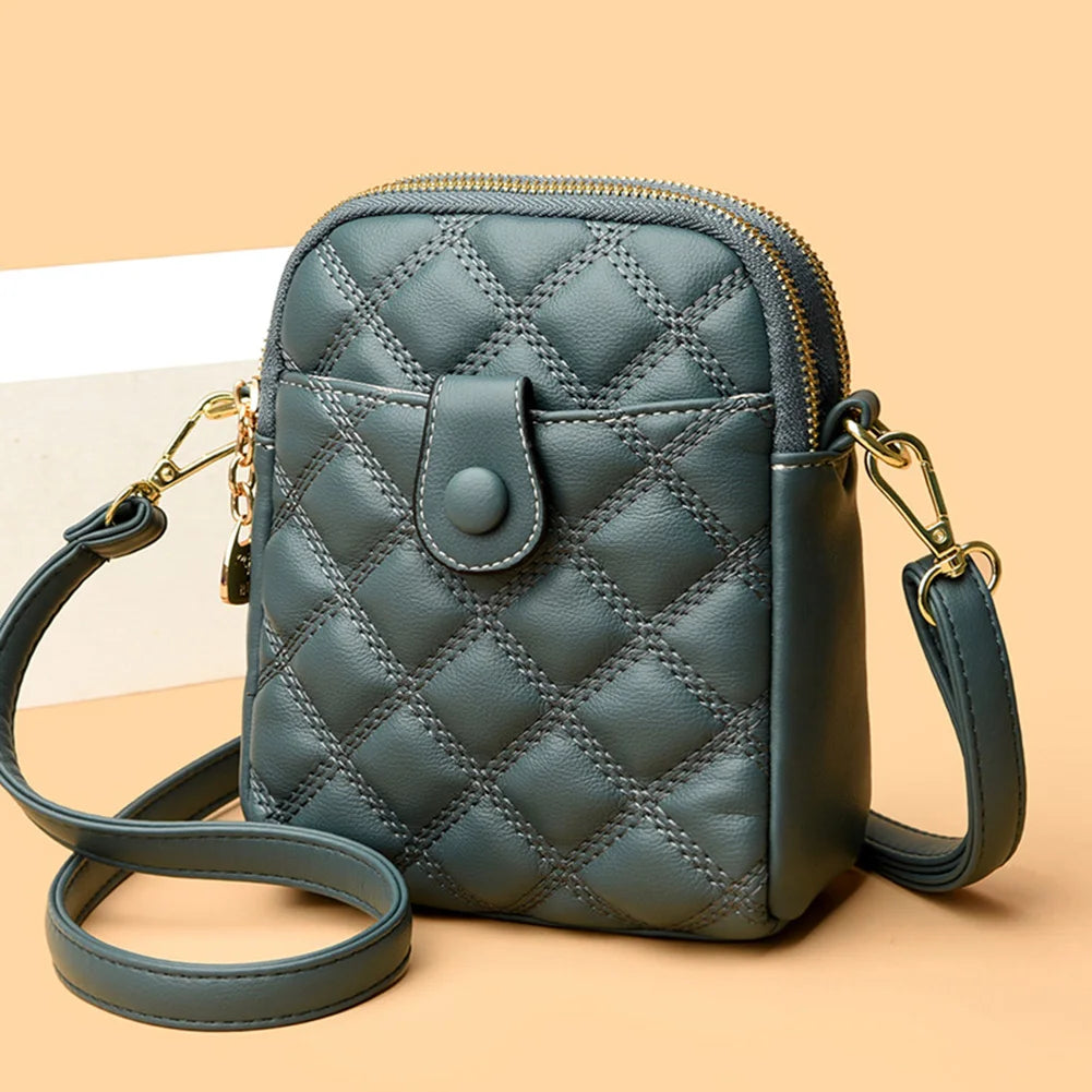 Rhombus Quilted Leather Crossbody Bag Women's Handbags Purse Phone Pouch