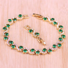 Green Stone Eye Square 18K Rose Jewelry Set With Bracelet