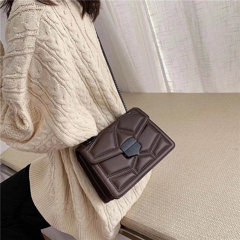 Rivet Chain Small Crossbody Bag Women Shoulder Messenger Handbag