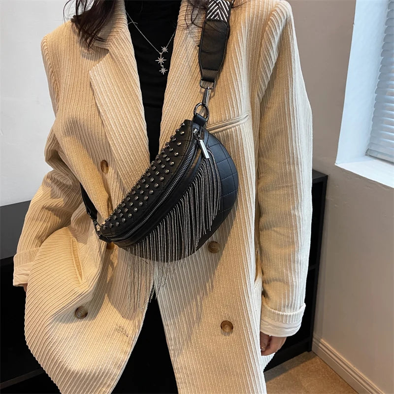 Rivet Crossbody Bag Saddle Chest Bag Waist Pack Purse
