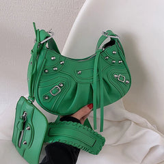 Half Moon Hobo Bag With Mini Purse PU Leather Shoulder Crossbody Bag