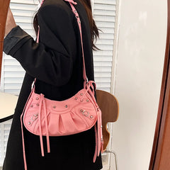 Half Moon Hobo Bag With Mini Purse PU Leather Shoulder Crossbody Bag