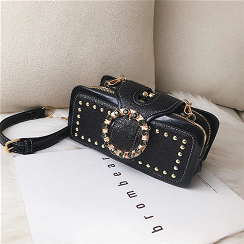 Small Square Rivet Shoulder Bag High Chain Crossbody Bolsa De Hombro