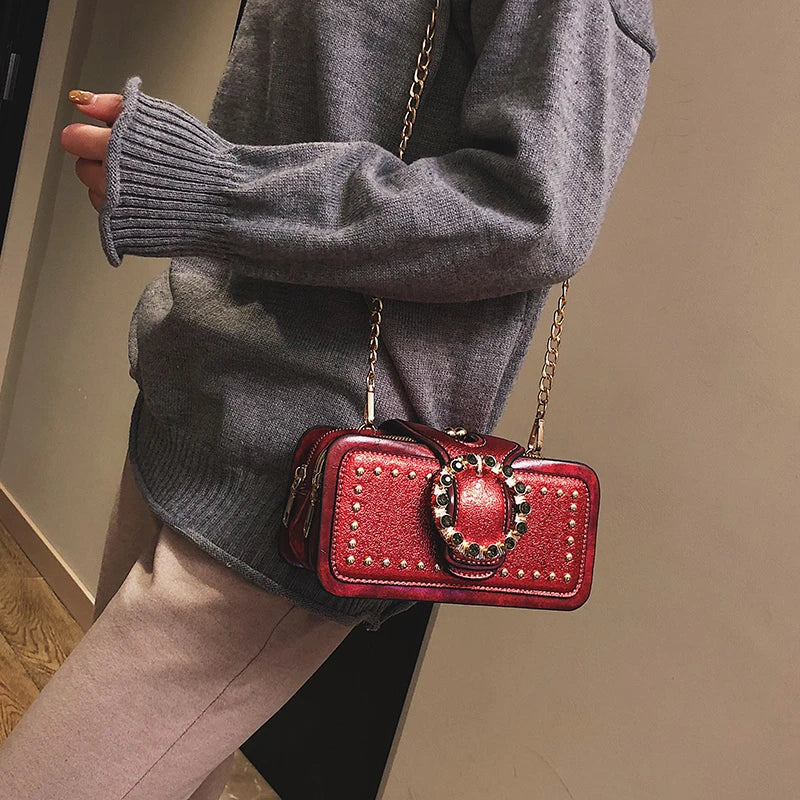 Small Square Rivet Shoulder Bag High Chain Crossbody Bolsa De Hombro
