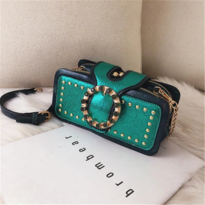 Small Square Rivet Shoulder Bag High Chain Crossbody Bolsa De Hombro
