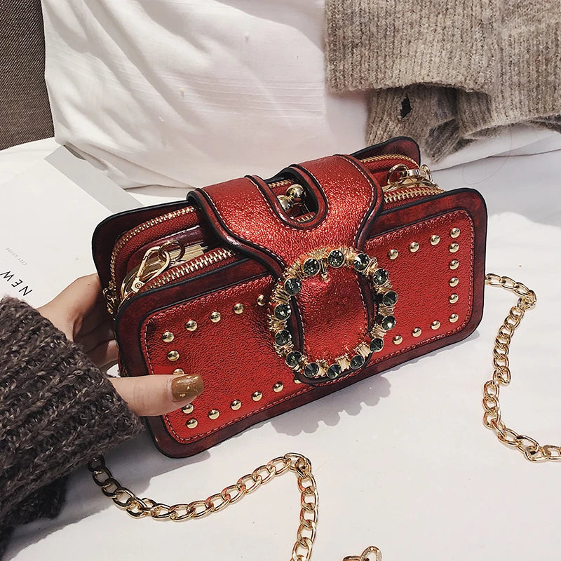 Small Square Rivet Shoulder Bag High Chain Crossbody Bolsa De Hombro