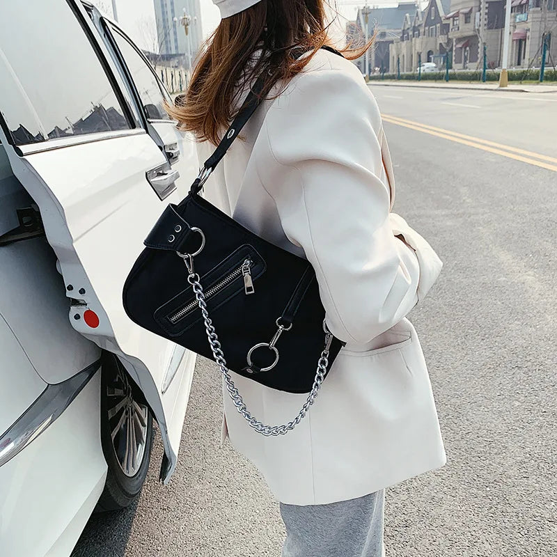 Rivet Women Shoulder Bag Casual Handbag With Mini Pocket Chain