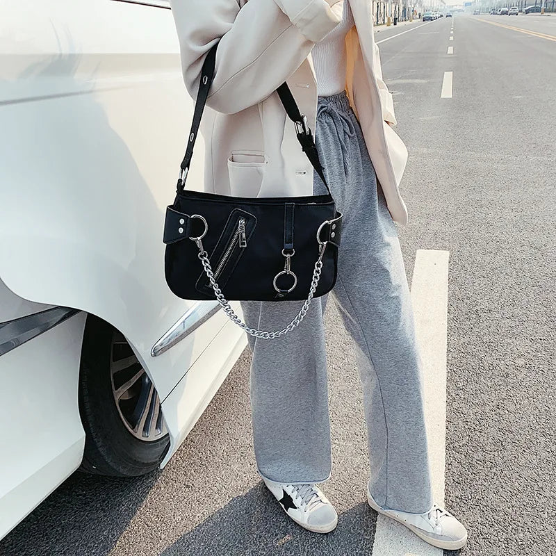 Rivet Women Shoulder Bag Casual Handbag With Mini Pocket Chain
