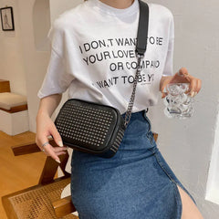 Rivet Women Shoulder Bag Handbag Purse PU Leather Retro Chain Hand Bag