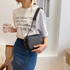 Rivet Women Shoulder Bag Handbag Purse PU Leather Retro Chain Hand Bag