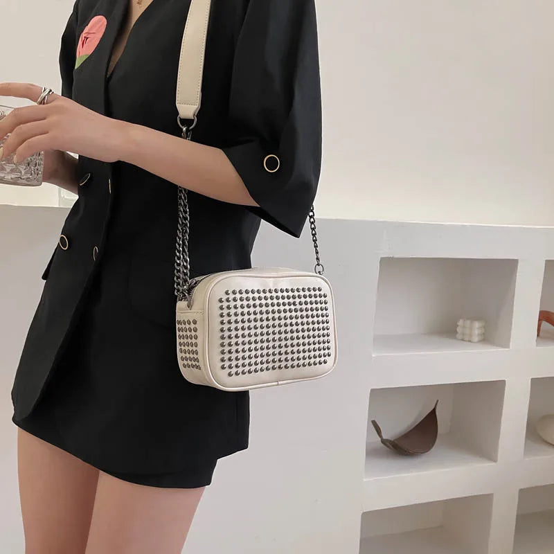 Rivet Women Shoulder Bag Handbag Purse PU Leather Retro Chain Hand Bag