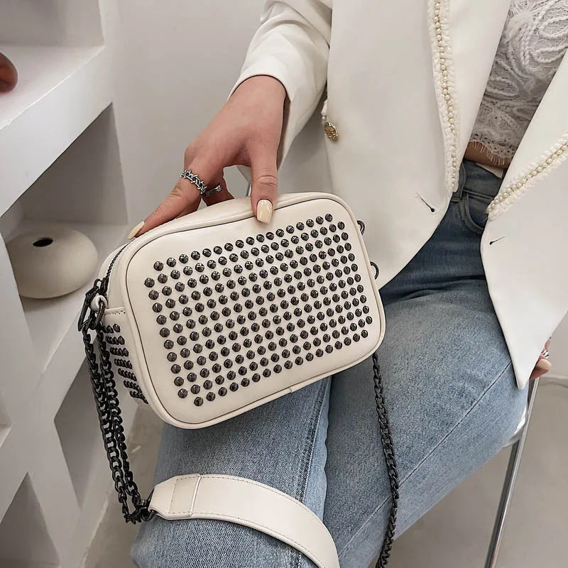 Rivet Women Shoulder Bag Handbag Purse PU Leather Retro Chain Hand Bag