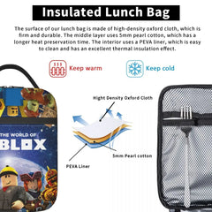Robloxs Insulated Lunch Tote Bag for Women Cartoon Anime Game Reusable Thermal C
