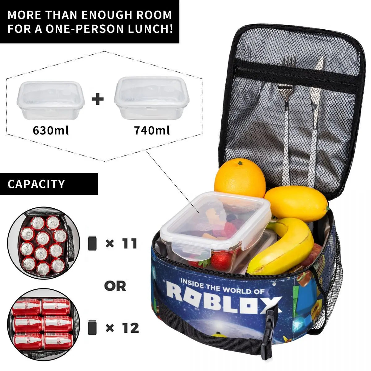 Robloxs Insulated Lunch Tote Bag for Women Cartoon Anime Game Reusable Thermal C