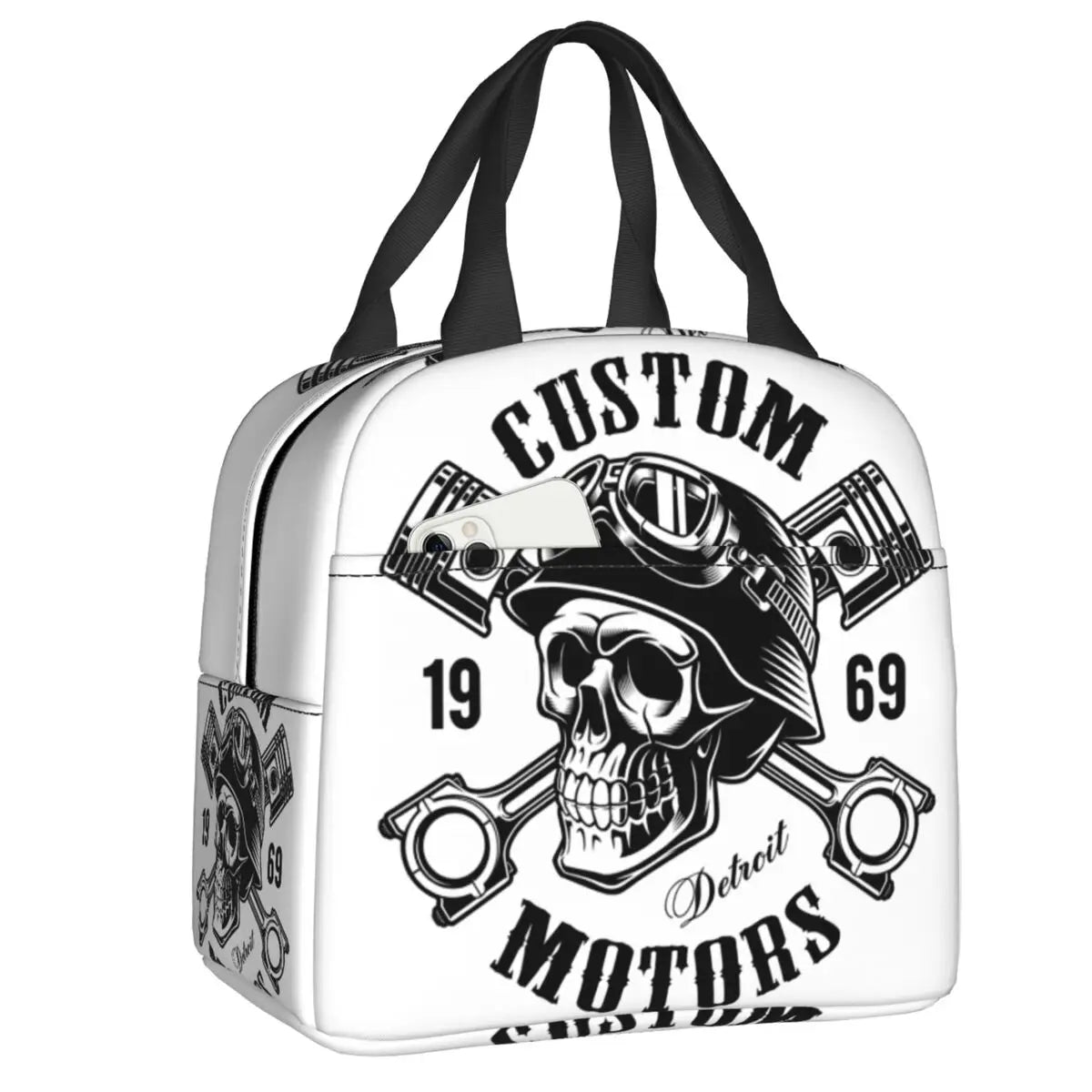 Rockabilly Skull Biker Thermal Insulated Lunch Bag for Kids