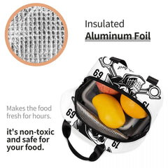 Rockabilly Skull Biker Thermal Insulated Lunch Bag for Kids