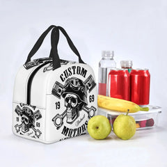 Rockabilly Skull Biker Thermal Insulated Lunch Bag for Kids