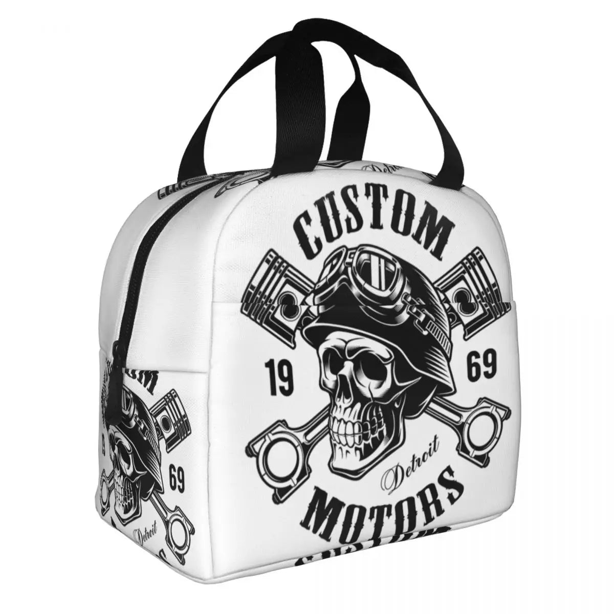 Rockabilly Skull Biker Thermal Insulated Lunch Bag for Kids