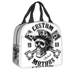 Rockabilly Skull Biker Thermal Insulated Lunch Bag for Kids
