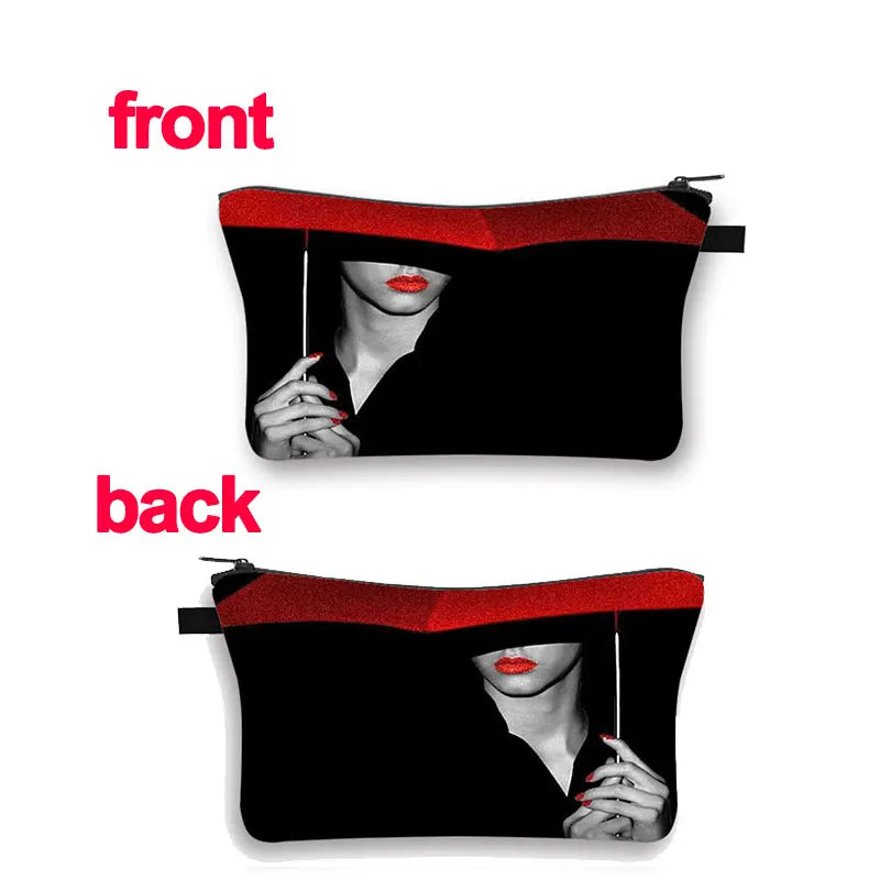 Red&Black Rose Embroidery Cosmetic Case Woman travel Bag