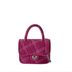 Rose Pink Lock Shoulder Bag Plaid Women Small Crossbody Clutch Purse Handbag