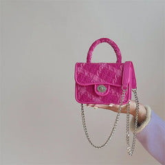 Rose Pink Women Lock Shoulder Bags Plaid Small Square Crossbody