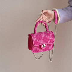 Rose Pink Women Lock Shoulder Bags Plaid Small Square Crossbody