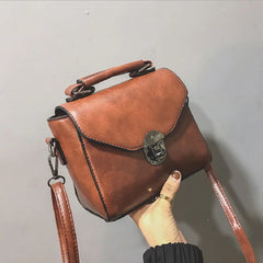 Square Crossbody Bag Women Retro Leather Brown Shoulder Messenger Bag