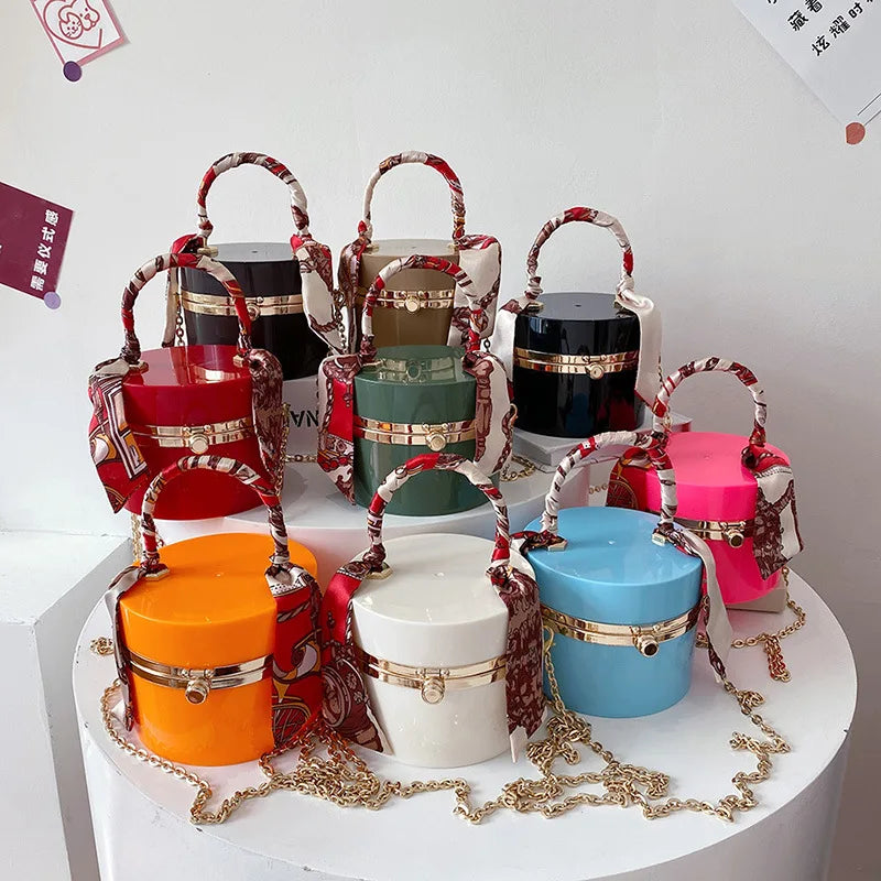 Acrylic Scarf Clutch for Women Metal Shoulder Chain Bag