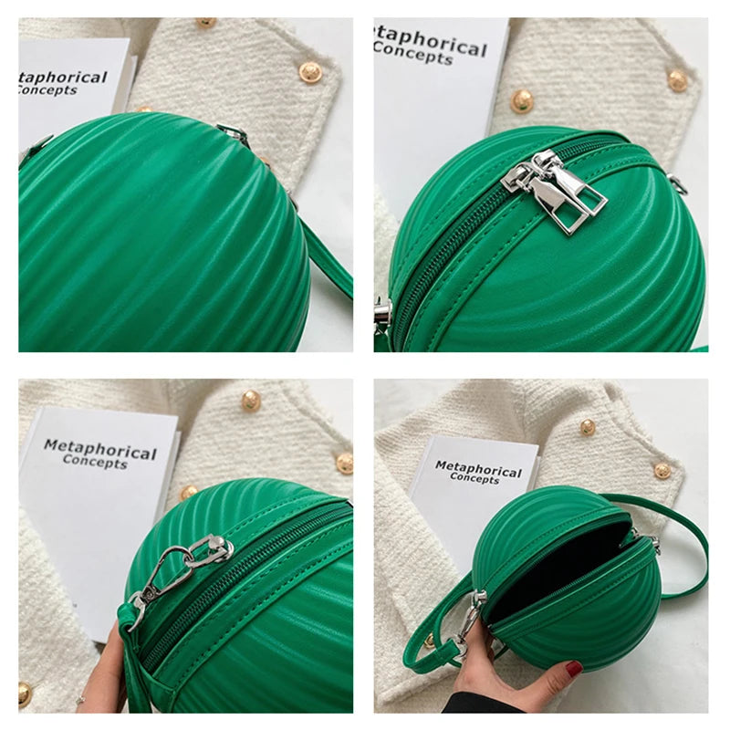 Round Ball Crossbody Bag For Women PU Leather Basketball Bags Ball Shape Creativ