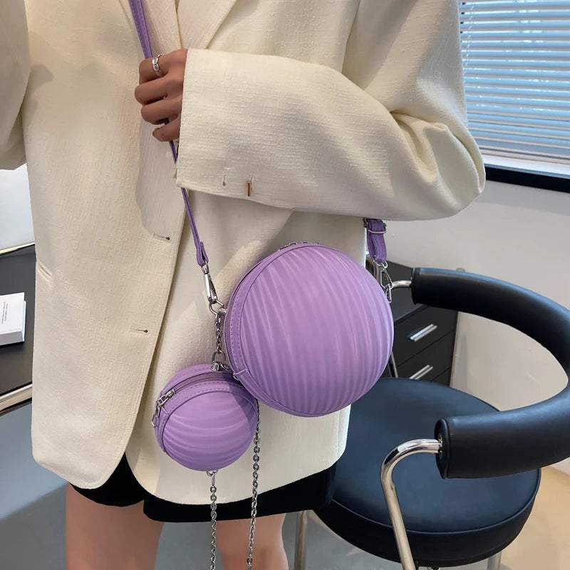 Round Ball Crossbody Bag For Women PU Leather Basketball Bags Ball Shape Creativ
